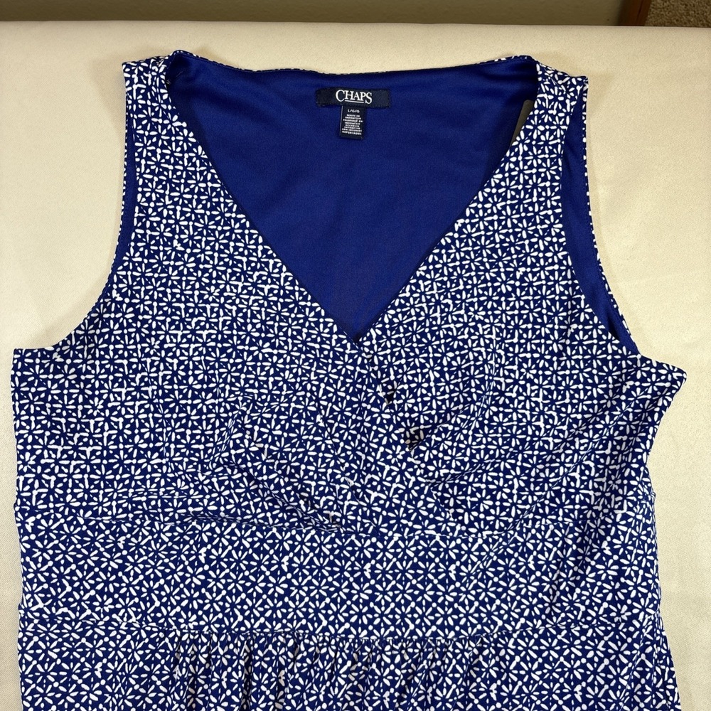 Chaps Sleeveless Fit & Flare Dress Women Large Blue Geometric Print